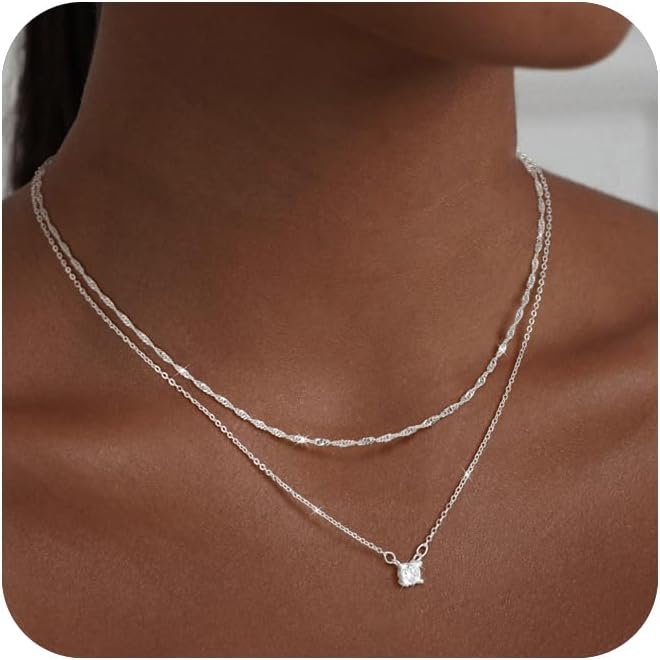 Gold Necklace for Women 14K Gold/Silver Plated Choker Diamond Necklace Set for Women Simple Dainty CZ Gold Chain Trendy Jewelry Accessories
