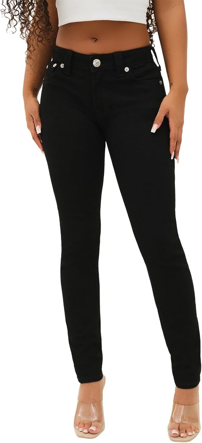 True Religion Women’s Halle Mid Rise Super Skinny Fit Jeans Denim Single Needle Stitching