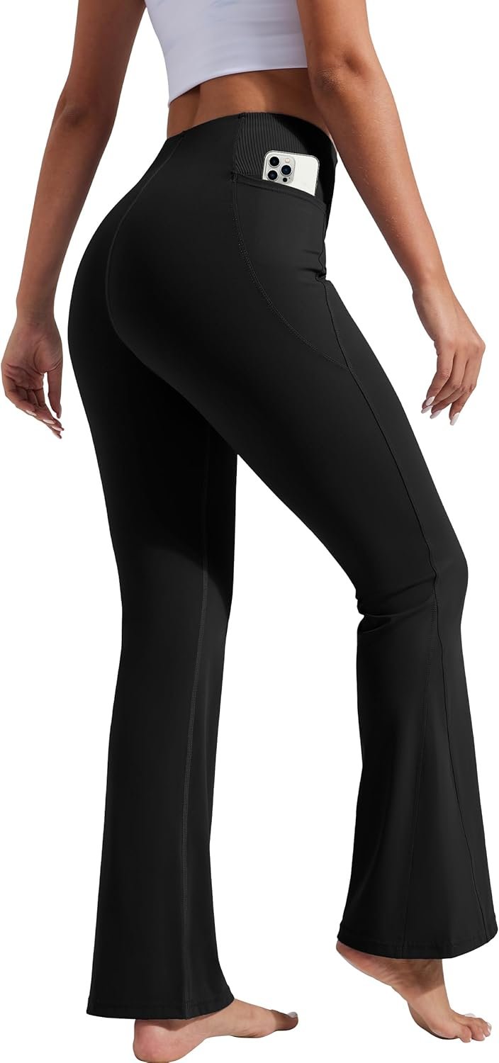 Pioneer Camp Women’s Flare Yoga Pants Bootcut Flared Leggings with Pockets High Waist Tummy Control Bell Bottoms Gym Workout