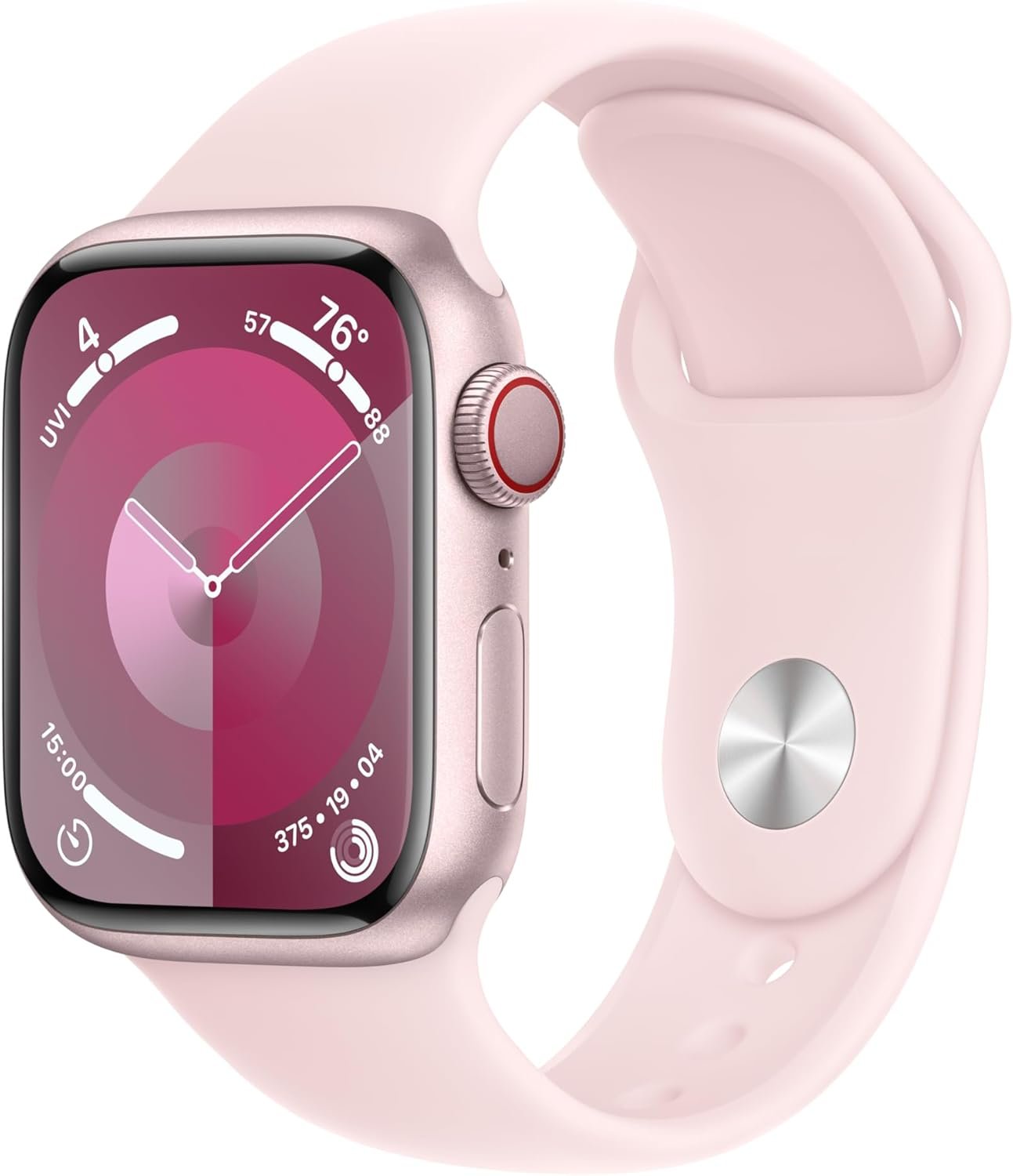 Apple Watch Series 9 [GPS + Cellular 41mm] Pink Aluminum Case with Pink Sport Band M/L (Renewed)