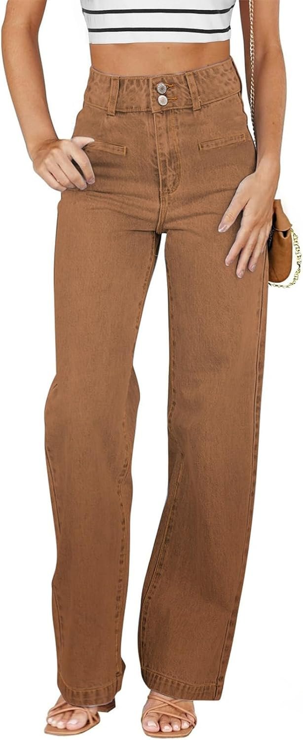 Sidefeel Women’s Jeans High Waisted Straight Leg Stretchy Jeans Trendy Loose Wide Leg Zimbaplatinum Denim Pants with Pockets