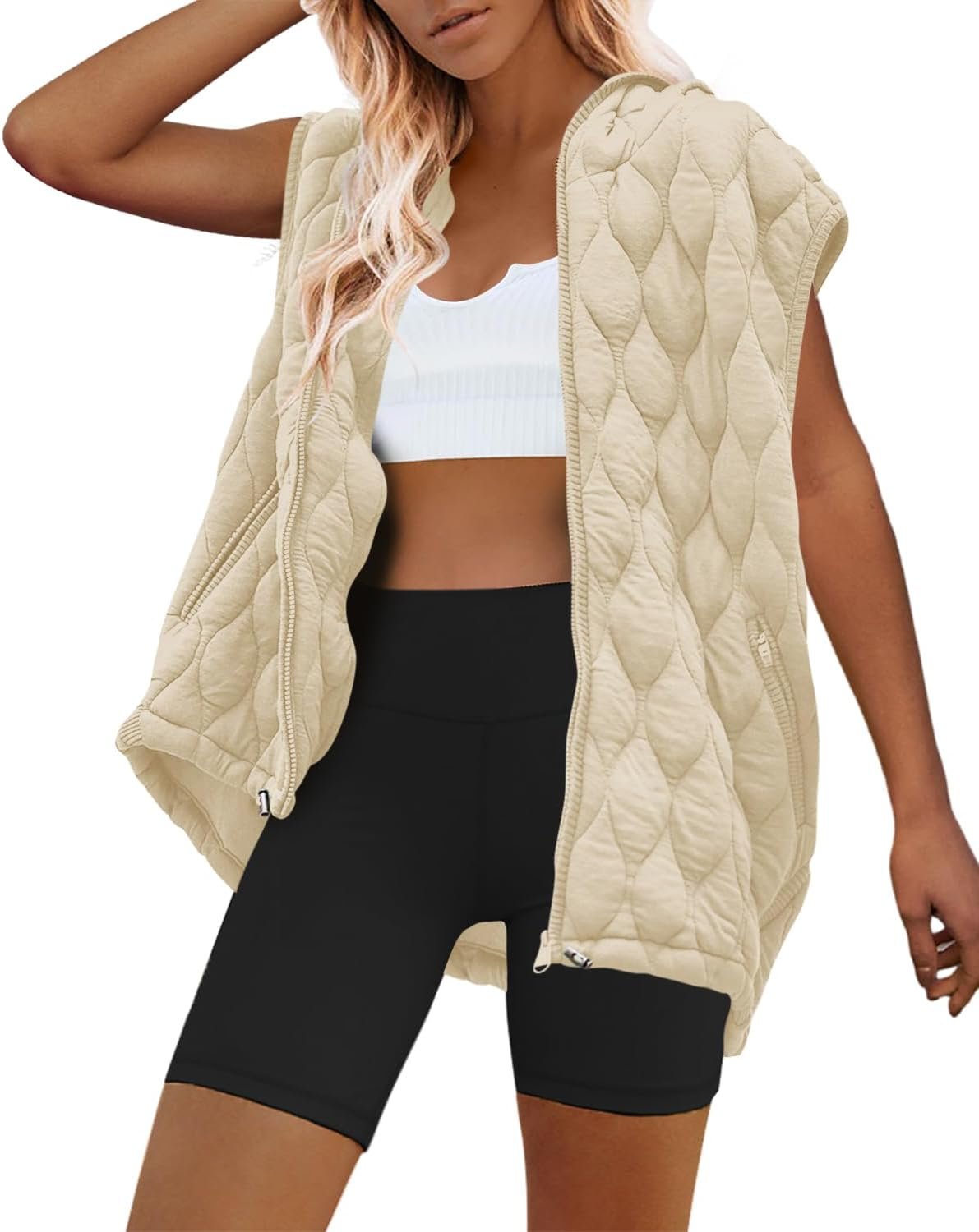 SENSERISE Womens Oversized Puffer Vest Sleeveless Quilted Jacket Zip Up Hooded Puffy Vest Winter Coats with Pockets