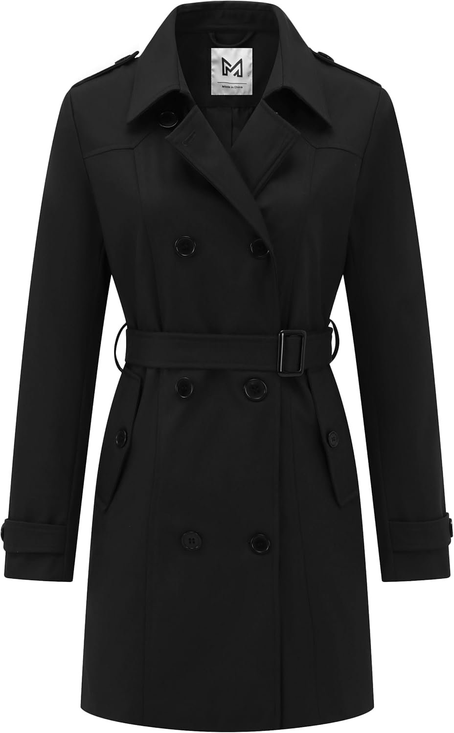 KVE Classic Women’s Trench Coat, Mid-Length Belted Windproof Double Breasted Overcoat Jacket