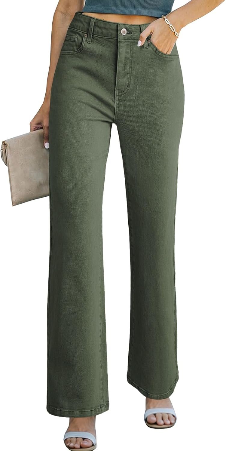 Sidefeel Women’s Wide Leg Jeans Casual High Waisted Straight Zimbaplatinum Denim Pants with Pockets