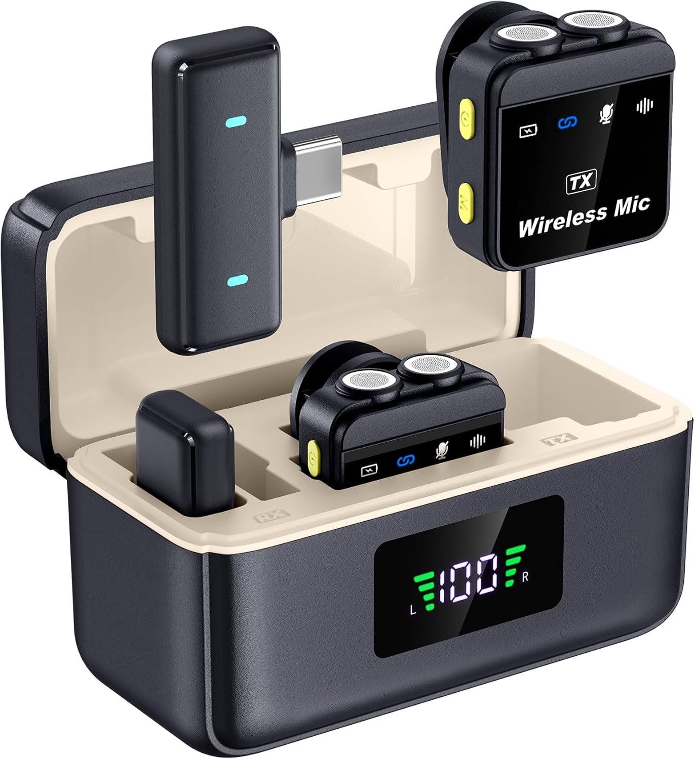 bmani Wireless Microphones for iPhone & Android Mini Lavalier Microphone with Noise Reduction 328ft Transmission & 60H Charging Case Magnetic Mini Mic for Vlogging, Video Recording, Podcast Fit Black