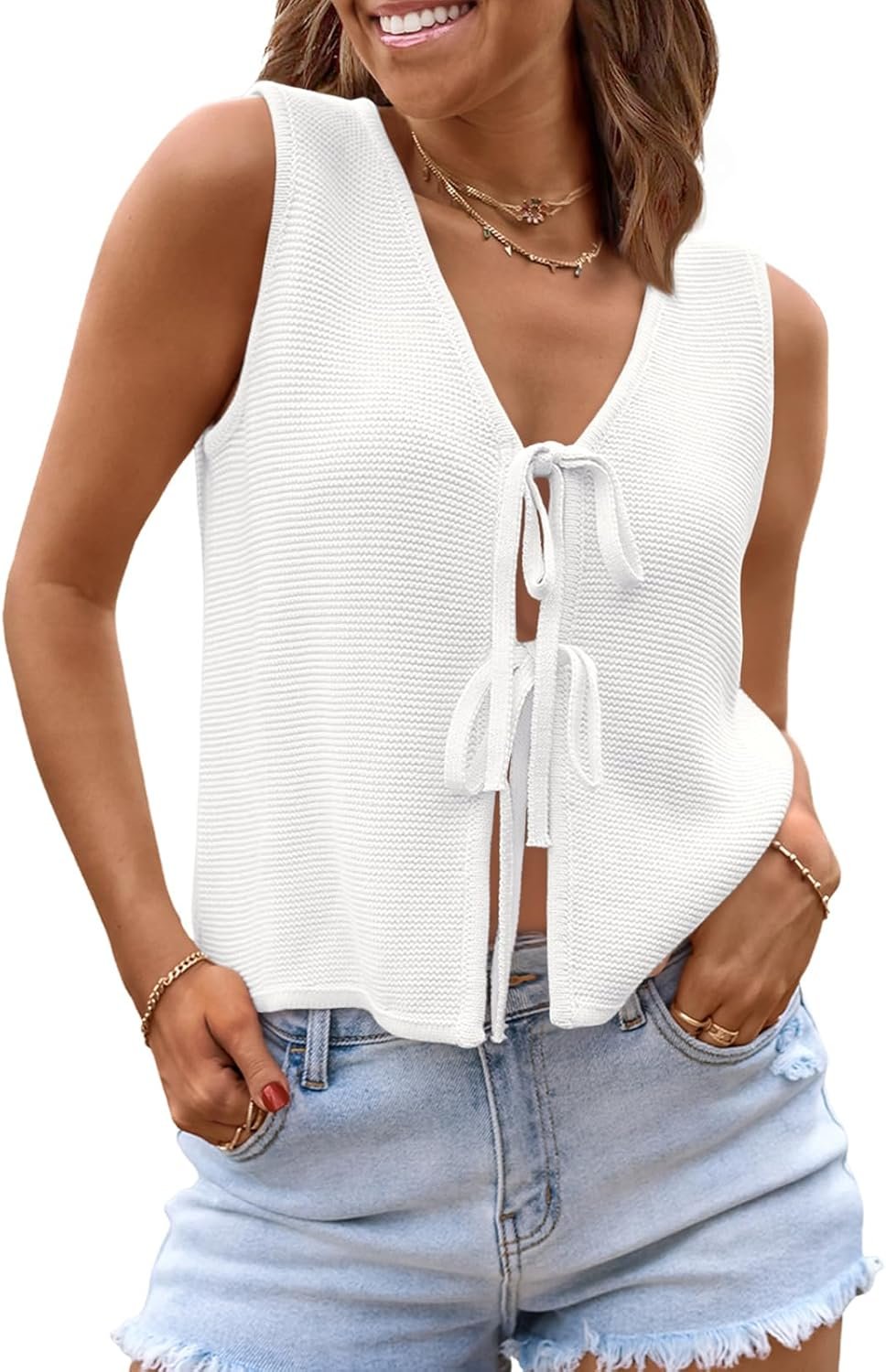 LILLUSORY Womens Summer Tops Beach Vacation Spring Outfits Cute Y2K Trendy Sweater Vest 2026 Tank Tie Front Crochet Clothes