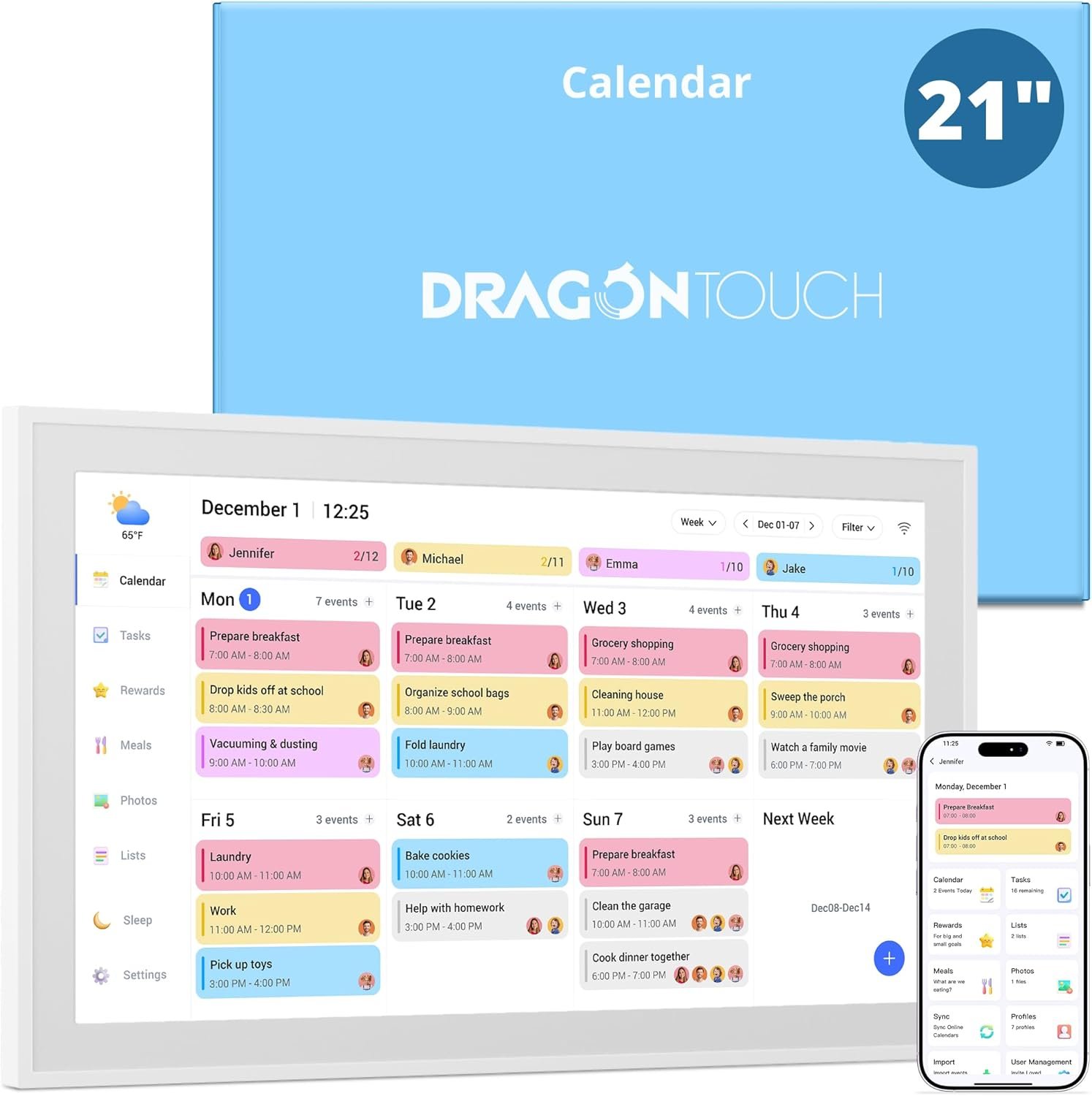 Dragon Touch 21.5 inch Digital Calendar Chore Chart – Interactive Touchscreen, Smart Family Planner, Hearth Display Desk Digital Calendar Seamless Scheduling