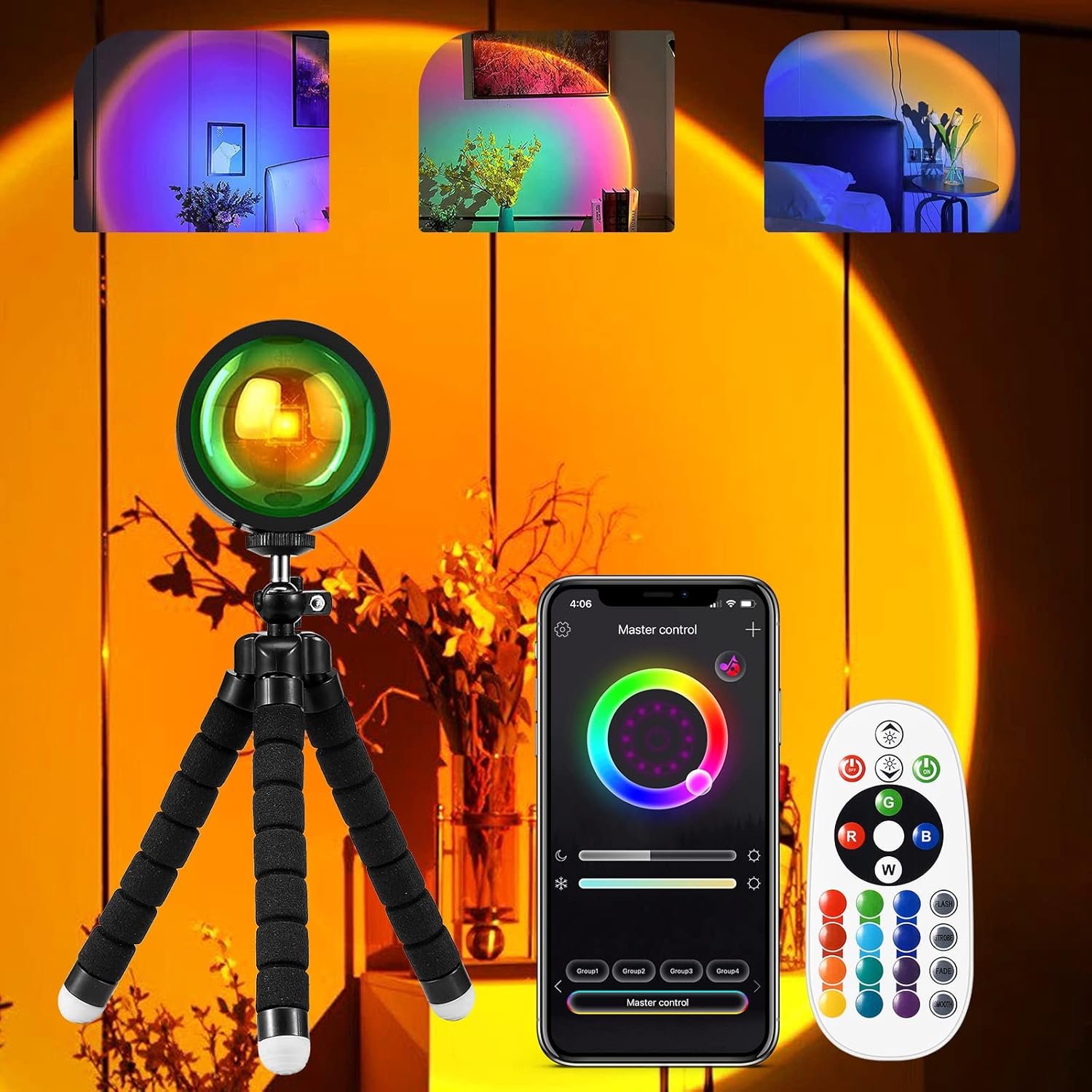 HUGOMOVA Sunset Lamp Projector, Multiple Colors with APP & Remote Control, 360 Rotation LED Sunset Projection Lamp for Photography/Party/Gift/Home Decor