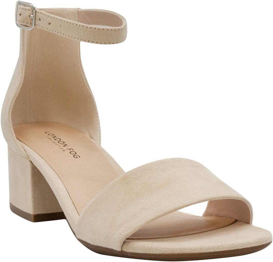 LONDON FOG Women’s Nikki Low Two Piece Block Heel Dress Shoe Ladies Ankle Strap Pump Sandal