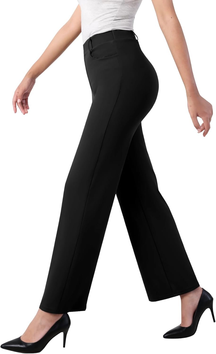 Women’s Straight Wide Leg Dress Pants Stretchy Work Pants Business Casual Slacks with Pockets