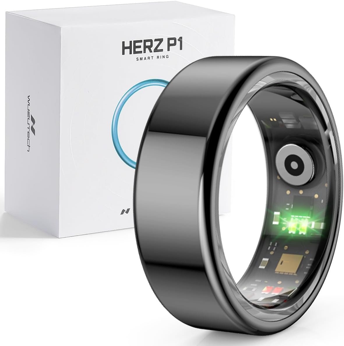 Hertz P1 Smart Ring for Women & Men – (Size 12) 24/7 Health Metrics Fitness Ring, Tracks 20+ Biometrics, 6 Day Battery Life, Waterproof Stainless Steel, Free APP for iOS Android, No Subscription