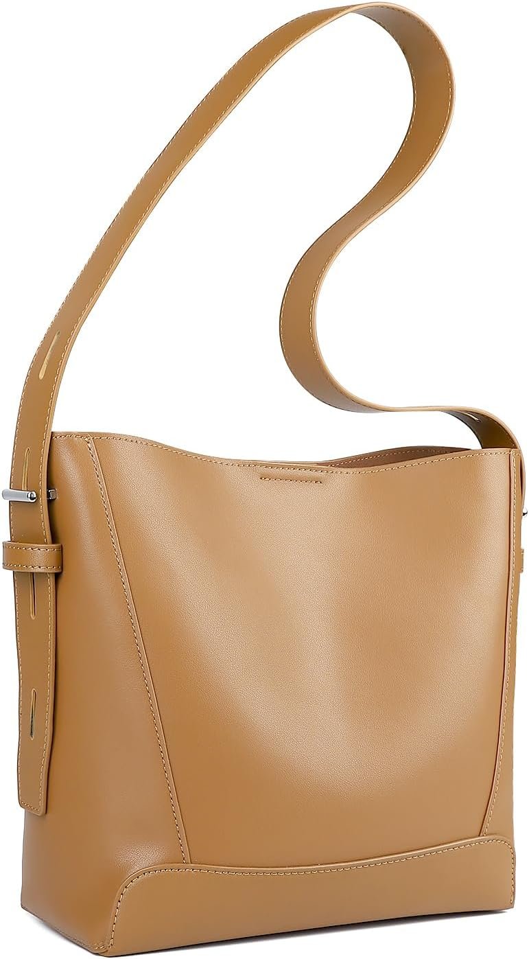 Genuine Leather Tote Bag, Shoulder Purse for Women, Medium Bucket Handbags, Hobo Crossbody Bags, Adjustable Strap