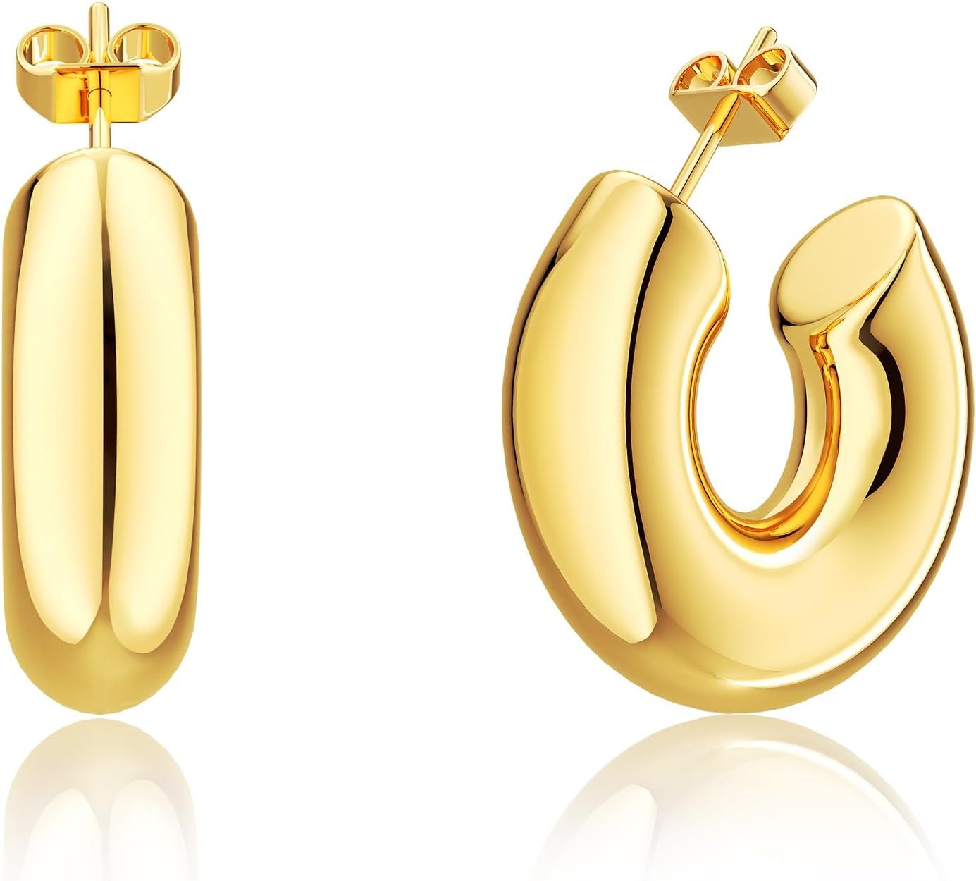 Moodear Trendy Chunky Hoop Earrings for Women – Dainty 14K Gold Plated Thinck Open Hoops Hypoallergenic Lightweight Earring Jewelry Gift