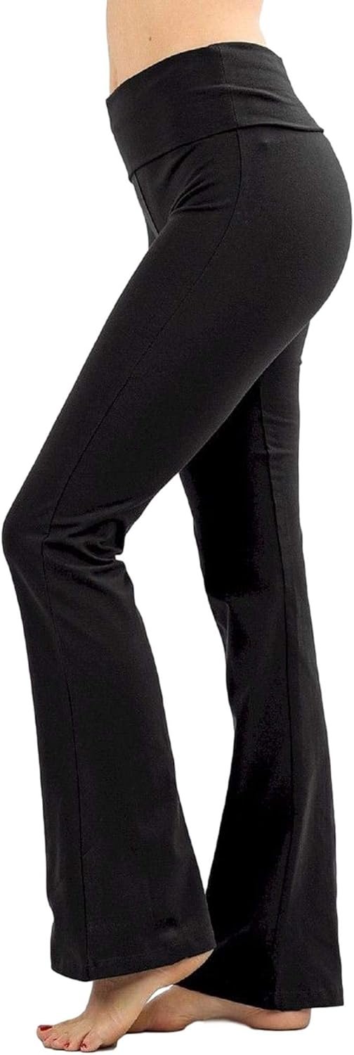 Zenana Women’s Plus Size Stretch Cotton Fold Over Waist Flare Leg Yoga Pants