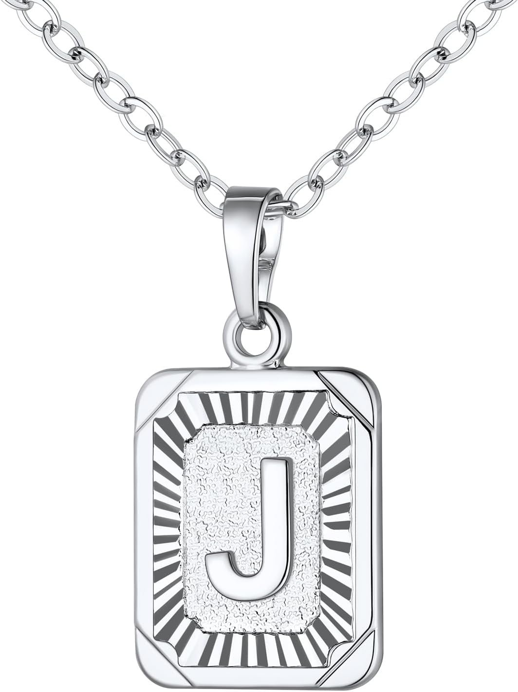 U7 Square Initial Necklace for Women, Gold/Platinum Plated A-Z 26 Letters Pendant Necklace, Large Capital Monogram Retangle Tag Necklace, Resizable Chain 20″-22″