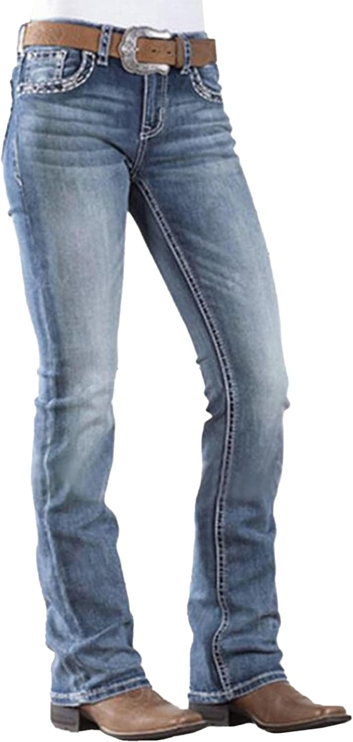 Women Bootcut Jeans 90s Mid Rise Straight Leg Stretchy Boot Cut Denim Pants Trendy
