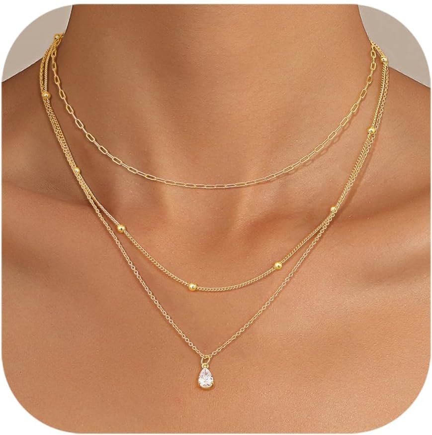 Kakonia Layered Gold Necklace for Women 14K Gold Plated Pendant Necklace Set Gold Necklace Satck Dainty Gold Chain Trendy Jewelry for Women