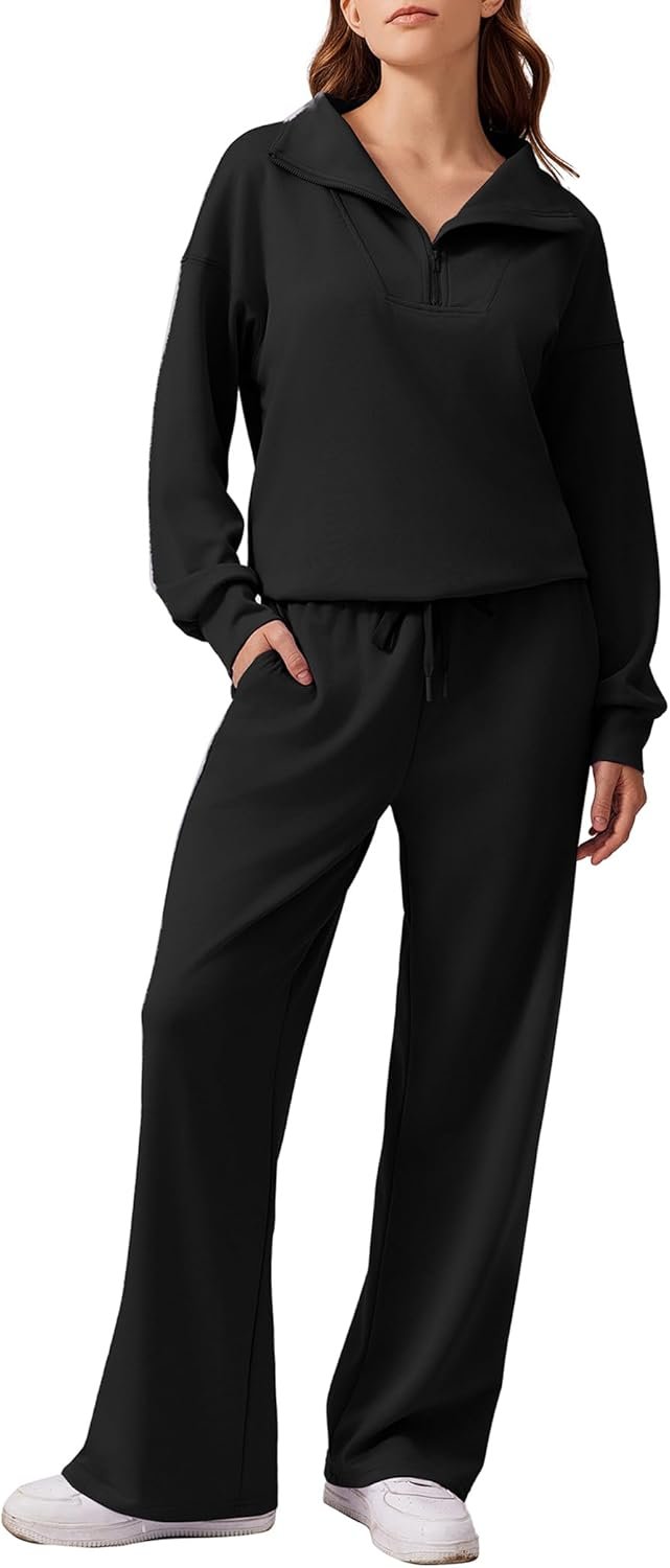 PINSPARK 2 Piece Sets for Women 2025 Fall Outfits Sweatsuit Loose Fit Sweatshirt Wide Leg Sweatpants Matching Set Tracksuit