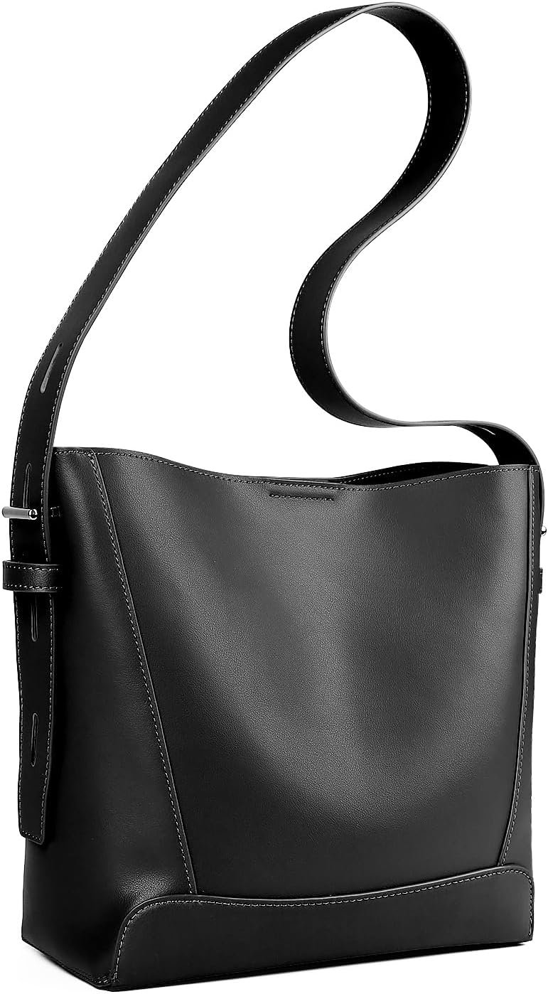 Genuine Leather Tote Bag, Shoulder Purse for Women, Medium Bucket Handbags, Hobo Crossbody Bags, Adjustable Strap