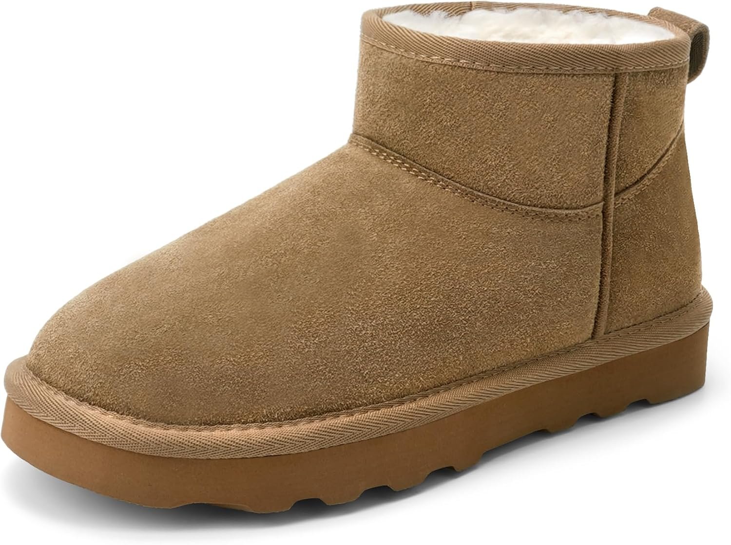 Women’s Genuine Suede Winter Mini Boots Water Resistant Snow Booties with Cozy Faux Fur Lining Anti-Slip Memory Foam Insole Lightweight Pull On Ankle Boots Outdoor