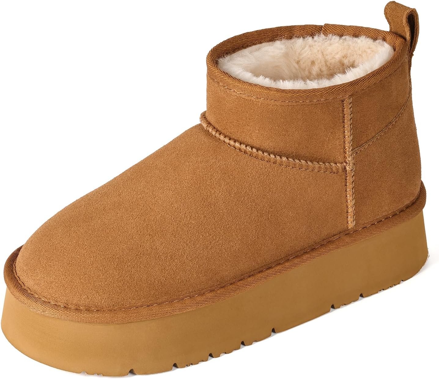 OOW Ankle Platform Boots for Women Genuine Suede Short Winter Snow Boot with Cozy Lined
