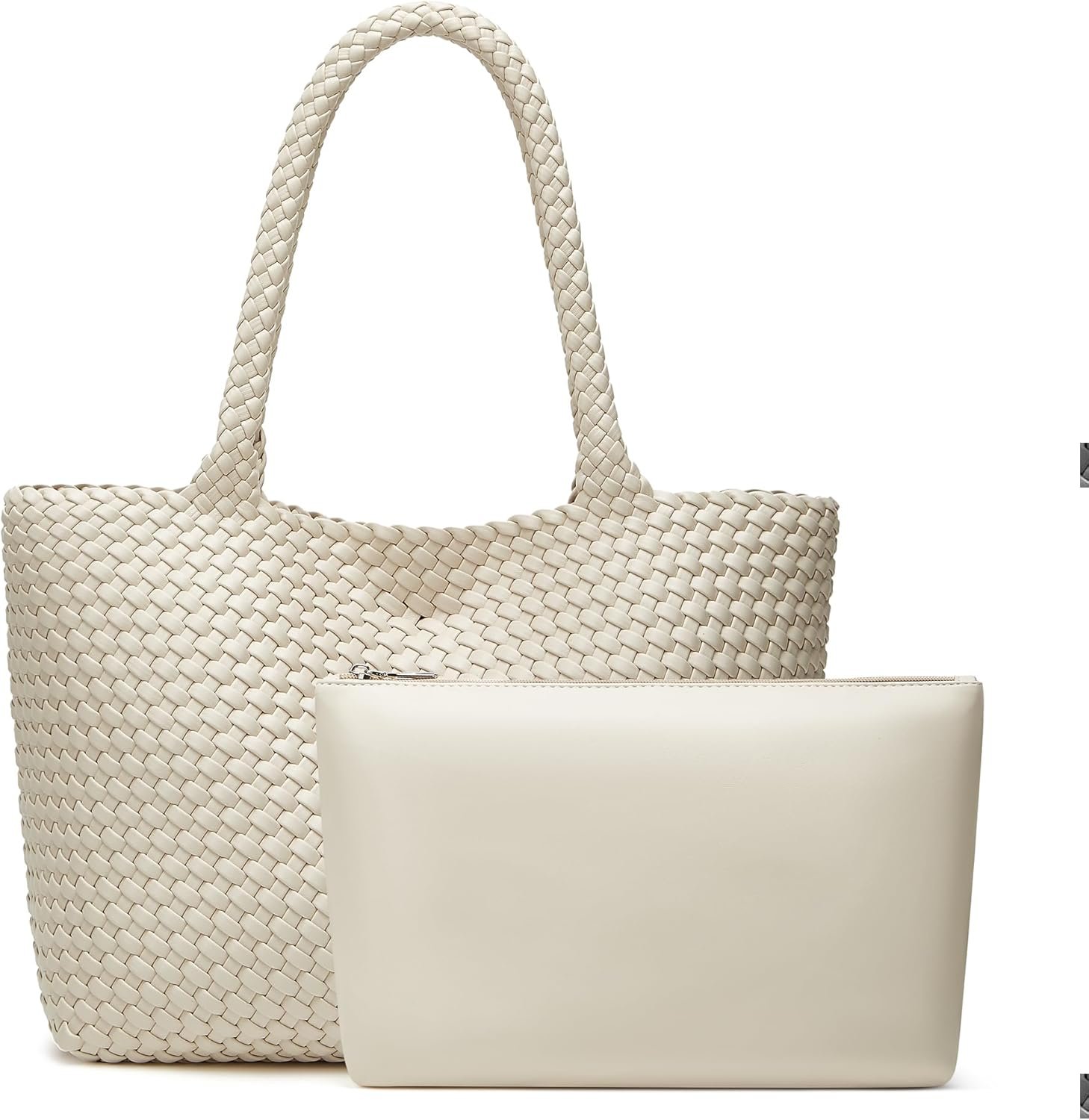 Woven Tote Bag for Women: Handwoven Vegan Leather Bag with Detachable Clutch for Effortless Vacation Outfits
