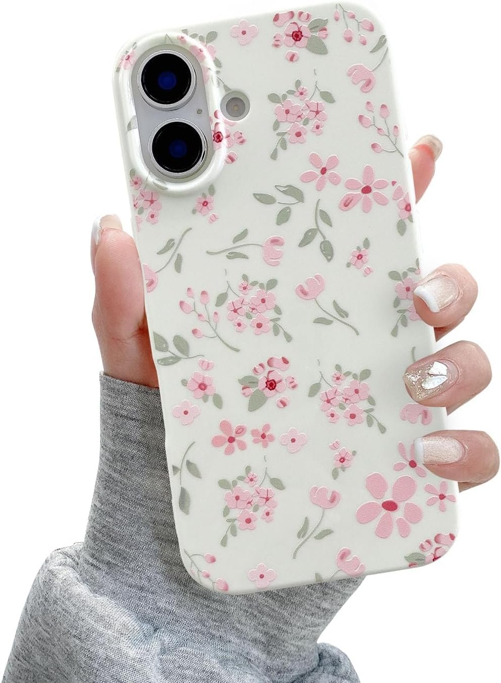 QLTYPRI for iPhone 16 Case, Cute Pink Floral Flower Pattern Aesthetic Phone Case, Raised Camera Protection Soft Slim TPU Shockproof Protective Phone Cover for Girls Women – Pink