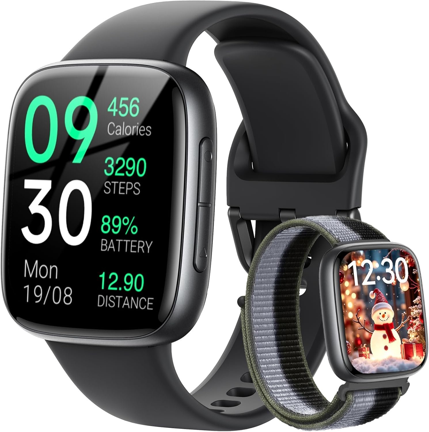 Fitpolo Smart Watch, 1.85″ AMOLED Fitness Tracker with Bluetooth Call, Heart Rate/Sleep/SPO₂ Monitor, 100+ Sports Modes, 3ATM Waterproof Smartwatch for Android/iPhone/Samsung, Includes 2 Bands