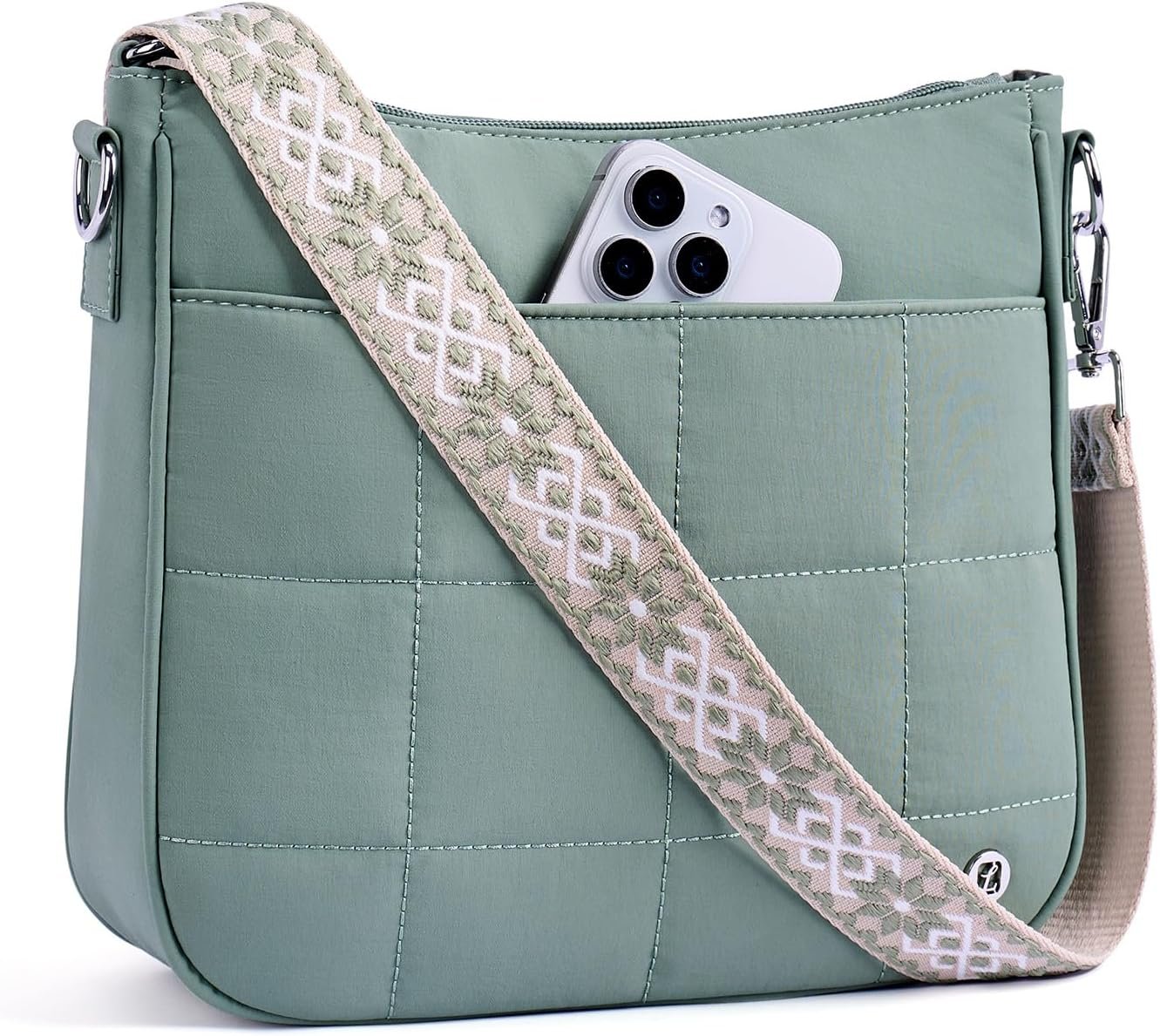 Anti Theft Crossbody Bags for Women,Quilted Puffer Travel Purses Shoulder Hobo Bag Handbag with Guitar Strap