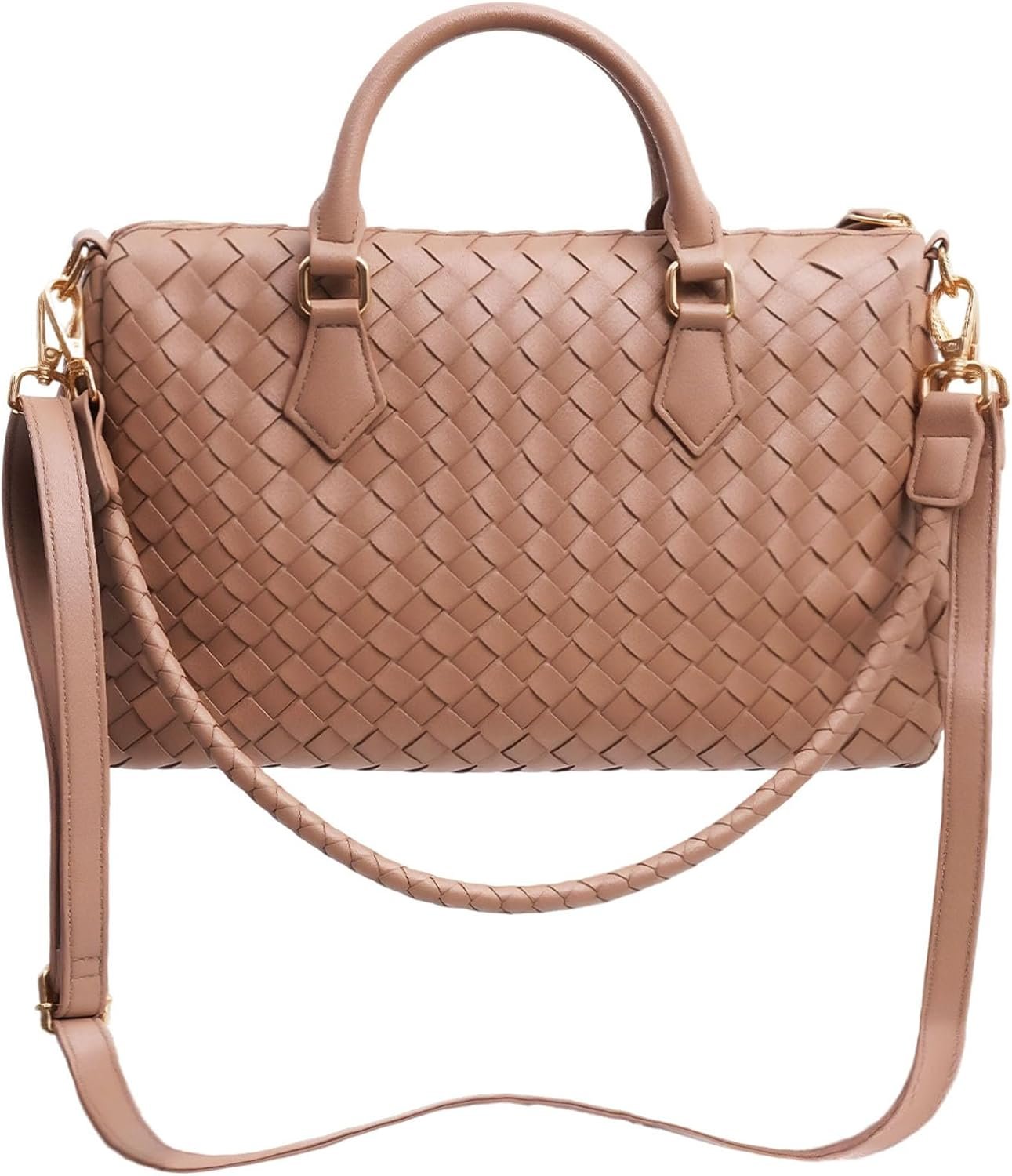 Woven Tote Bag for Women Purse Shoulder Handbags Crossbody Top Handle Hobo Bags Weave Vegan Leather Travel Lightweight Zipper