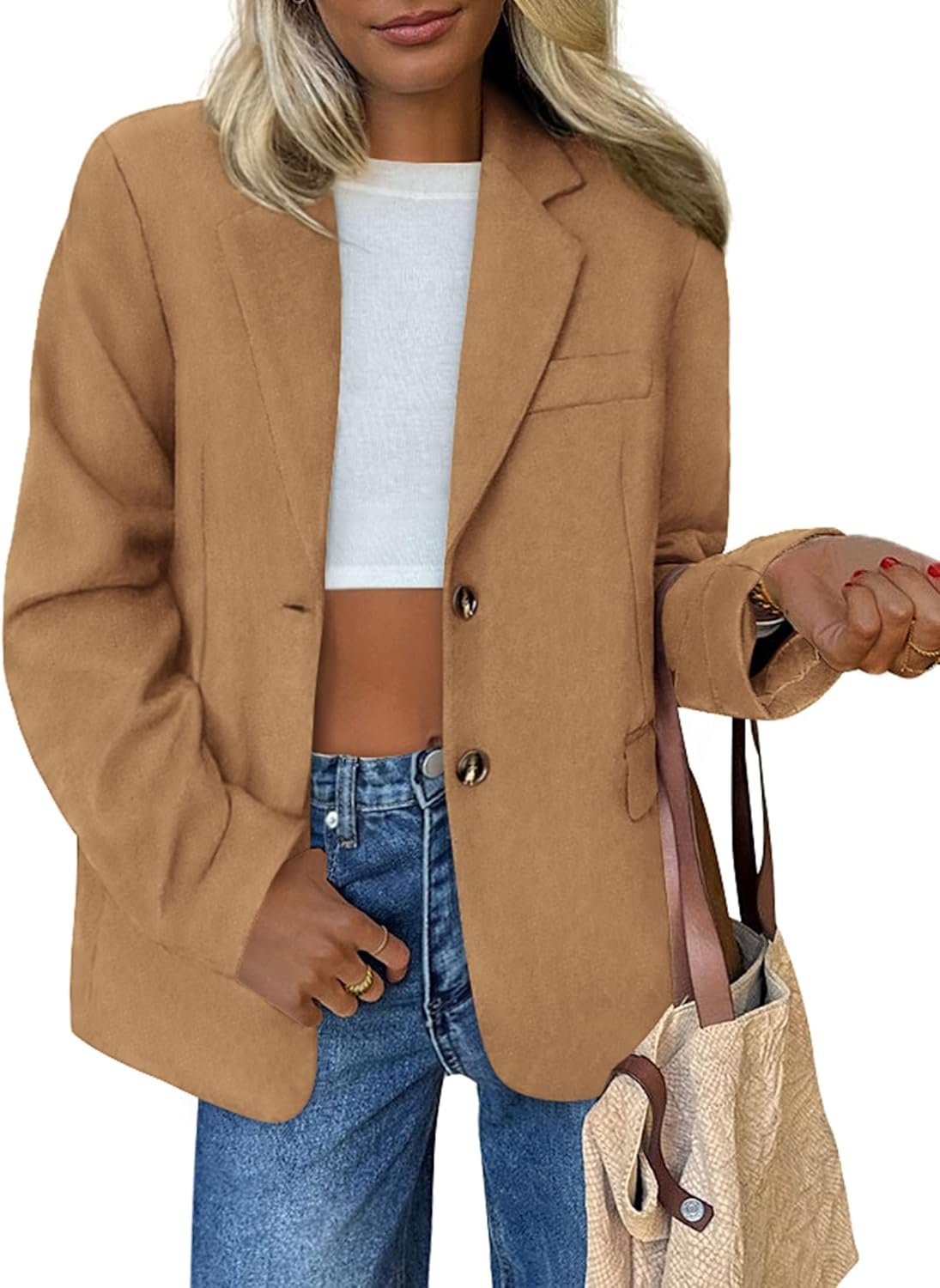 PRETTYGARDEN Blazers for Women Business Casual Fall Dressy Oversized Faux Suede Suit Jackets Work Office Teacher Clothes