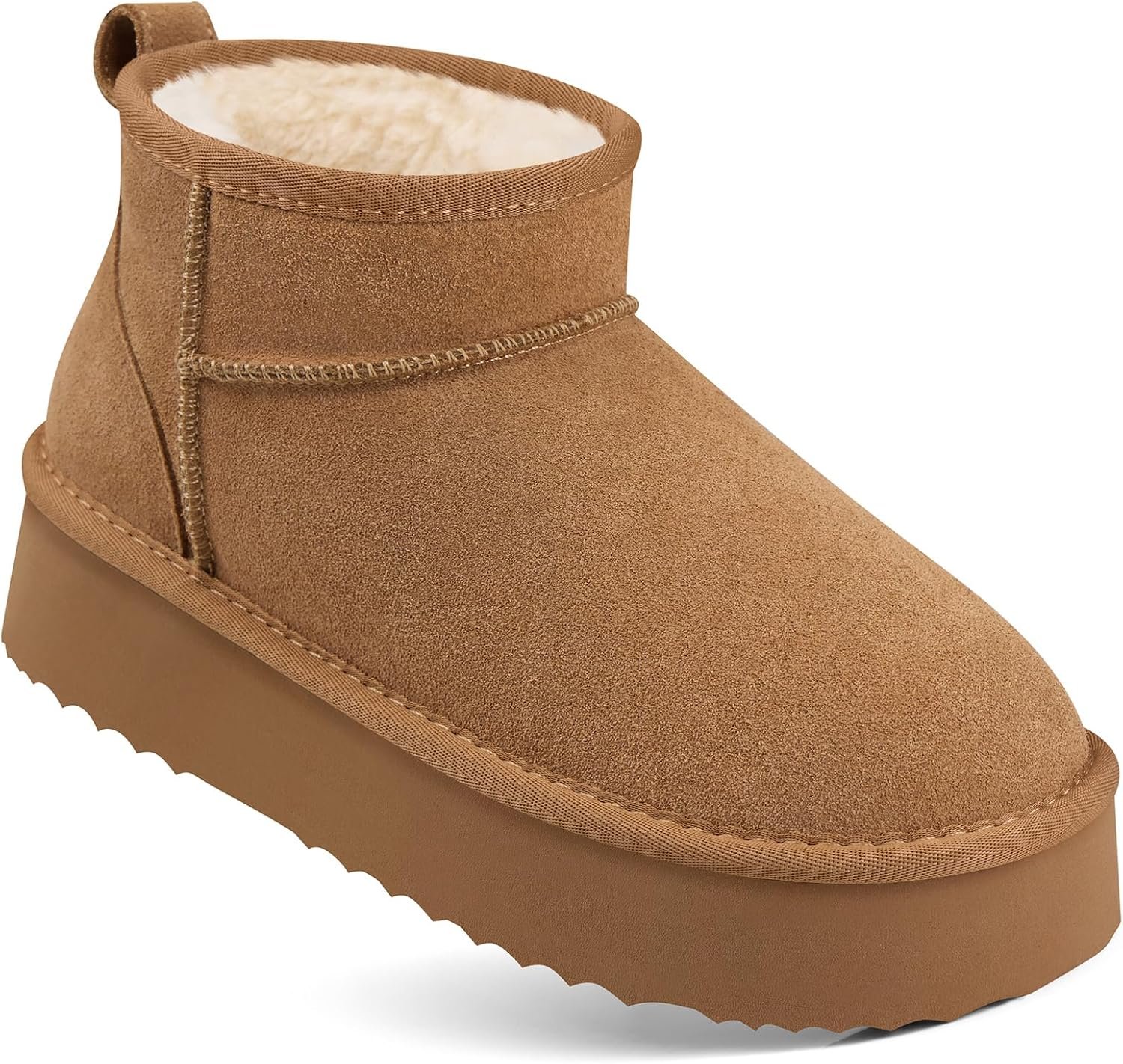 TEMOFON Snow Ankle Boots for Women: Genuine Suede Leather Platform Winter Fur Boots Waterproof Comfortable Warm Anti-Slip Memory Foam Outdoor Booties