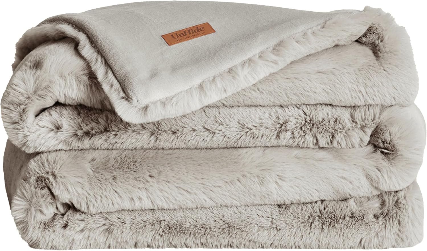 UnHide Marshmallow – Faux Fur Blanket – Heavy Weight, Extra Soft Blanket – Made from Recycled Materials – Machine Washable – Small (50″ x 60″) – Greige