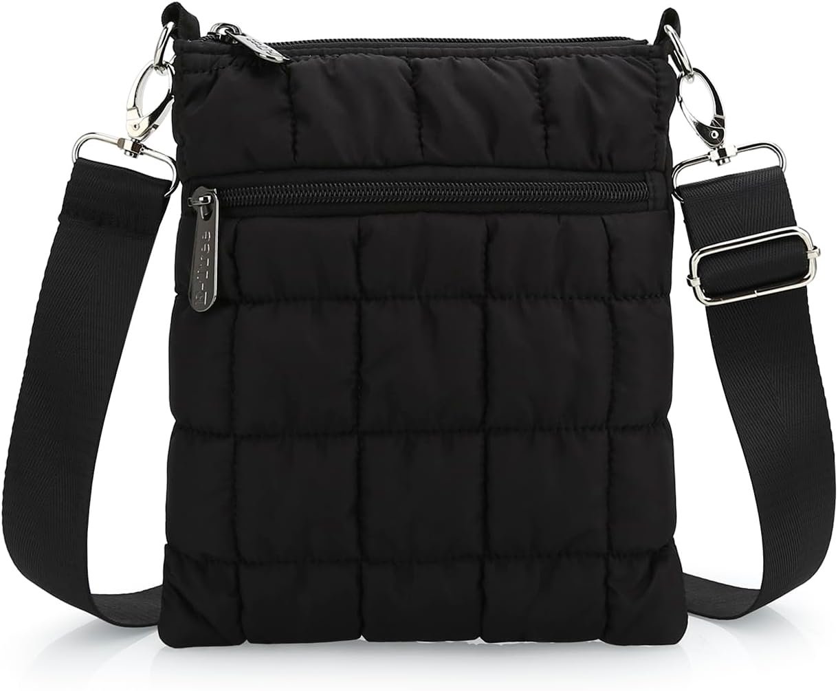 Small Quilted Crossbody Bag for Women Puffer Cross Body Purse with Shoulder Strap Wallet Cute Mini Handbags Light-Weight Black