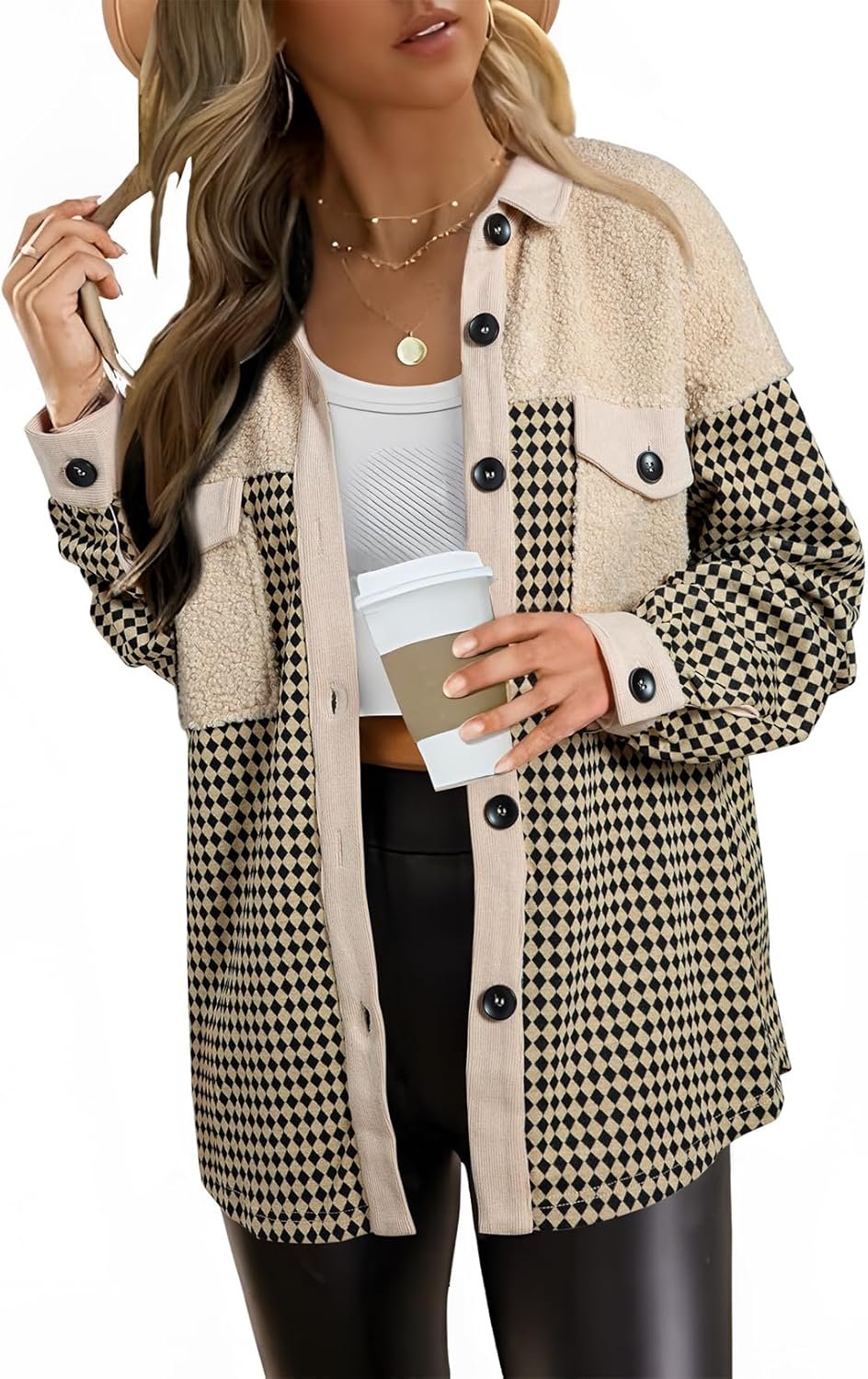 SHEWIN Shackets for Women 2025 Casual Long Sleeve Tops Button Down Plaid Fall Jackets