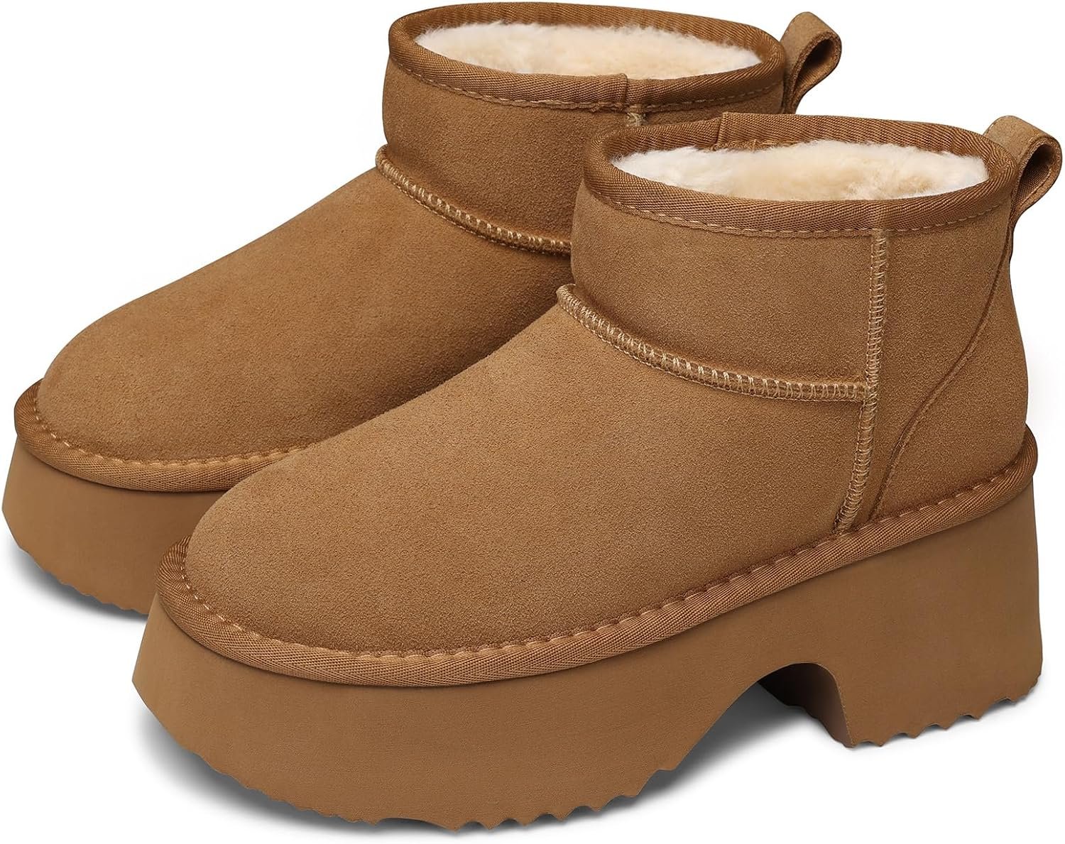 TEMOFON Womens Snow Mini Boots: Genuine Suede Leather Heights Platform Ankle Boots – Winter Warm Fur Lined Anti-Slip Fashion Booties